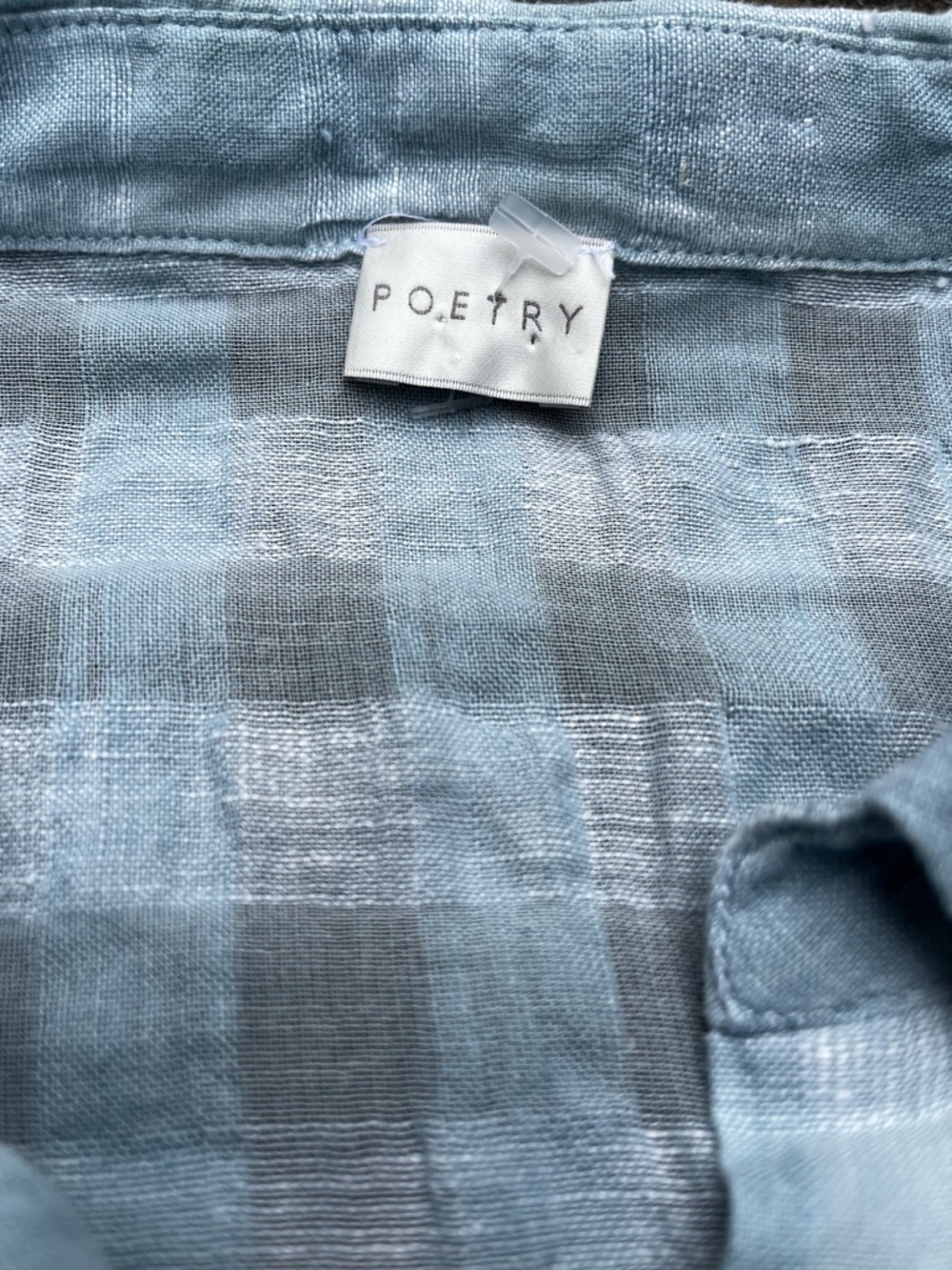 Poetry Light Blue Plaid Linen Cotton Blend Texured Jacquard Minimalist Blouse 8 - Picture 4 of 16